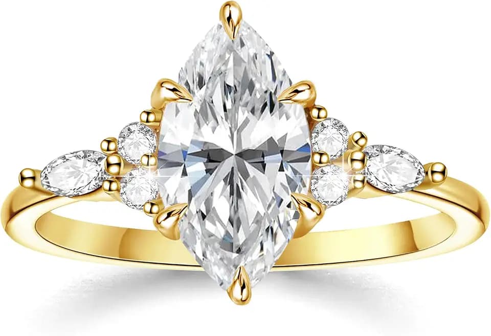 Promise Rings for Her Dainty Marquise Engagement Ring 18K Gold/White Gold Plated Ring Non Tarnish Gifts for Women Size 4-12
