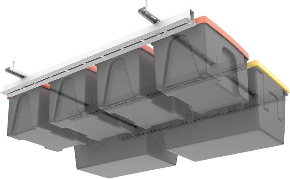TORACK Garage Ceiling Bin Storage Rack, Overhead Tote Storage Rail System