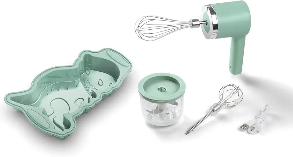 JATA HSET1234 Mixer für Kinder, kabellos, wiederaufladbar, 5 Geschwindigkeiten, mit Zerkleinererer, 300 ml, inklusive Antihaft-Silikonform und Zubehör, für Kinder ab 4 Jahren