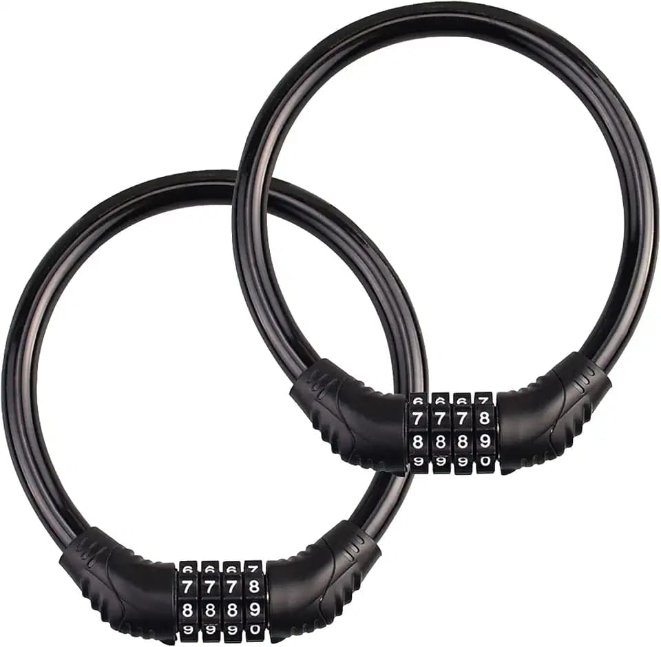 Fahrradschloss mit Zahlen Klein, 2 Stücke Mini Kabelschloss Fahrrad Kettenschloss mit Zahlencode Zahlenschloss 4 Stellig Bike Locks für Fahrrad Roller Ebike Motorrad, Schwarz