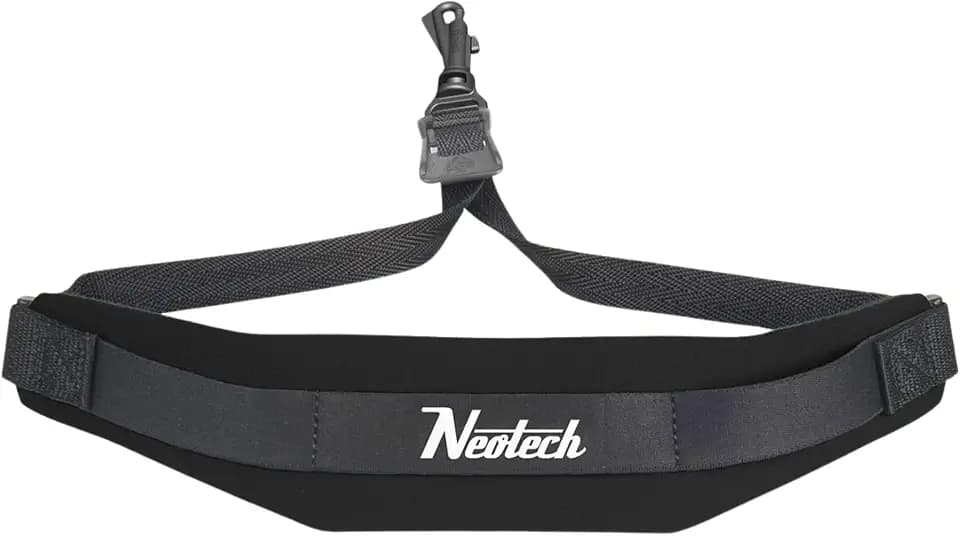 Neotech Soft Saxophone Neck Strap – Padded Neoprene Strap with Swivel Hook for Alto & Tenor Sax | Adjustable, Comfortable Support – Regular, Black, Made in USA