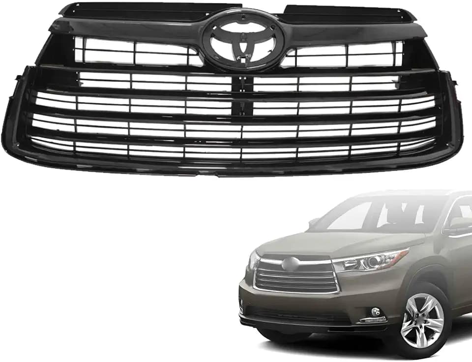 GXARTS Gloss Black Center Upper Front Grille 53102-0E040 Compatible with Toyota Highlander 2014 2015 2016