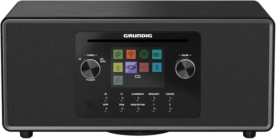 Grundig DTR 7100 All-In-One Internet- und Digitalradio DAB+, FM, 2.1 Radio mit Subwoofer, 42 W RMS, CD Laufwerk, USB, Spotify Connect, Alarmfunktion, Einschlafautomatik, Farbdisplay, Schwarz
