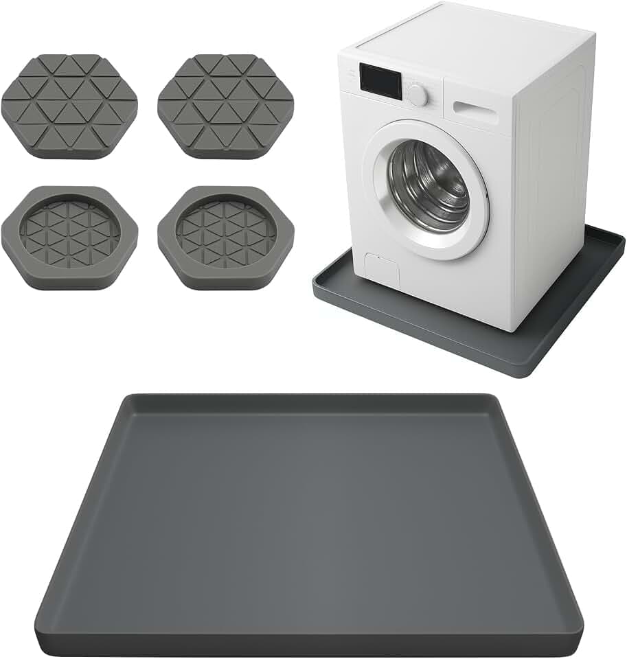 27" X 27" Washer Tray for Floor Protection, Washing Machine Drain Pan Silicone Mat with 4Pcs Anti Vibration Pads for Dryer, Washer, Refrigerator
