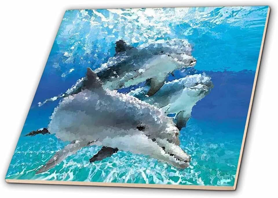 3dRose ct_4852_4 Dolphins Ceramic Tile, 12-Inch
