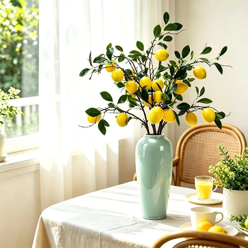 5pcs Artificial Lemon Branch 31 Inch Realistic Fake Lemon Tree Leaves