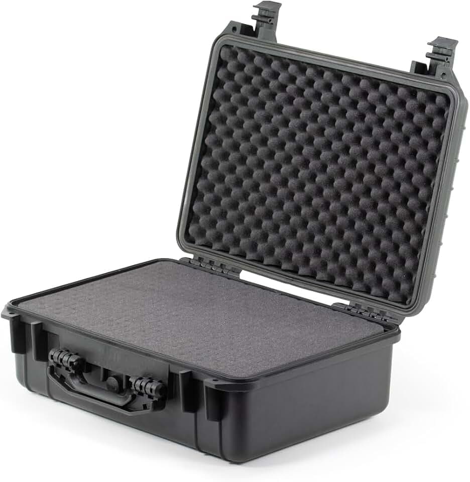 Waterproof Hard Case - Crushproof & Dustproof - Foam Protection - Pressure Equalization Valve - Portable Protective Storage Box for Travel, Hunting, Military, Tactical - 19-Inch (Black)