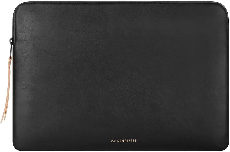 Comfyable Leather Laptop Sleeve Compatible with 16 Inch MacBook Pro M5 Pro/Max 2026 A3428 A3429 & 15 Inch MacBook Air M5 (Loose Fit), Slim Protective PU Bag Waterproof Case for Mac, Black