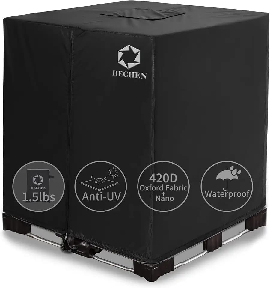 IBC Tote Cover for 275 Gallon Water Tank, 420D Waterproof, Zipper, Black