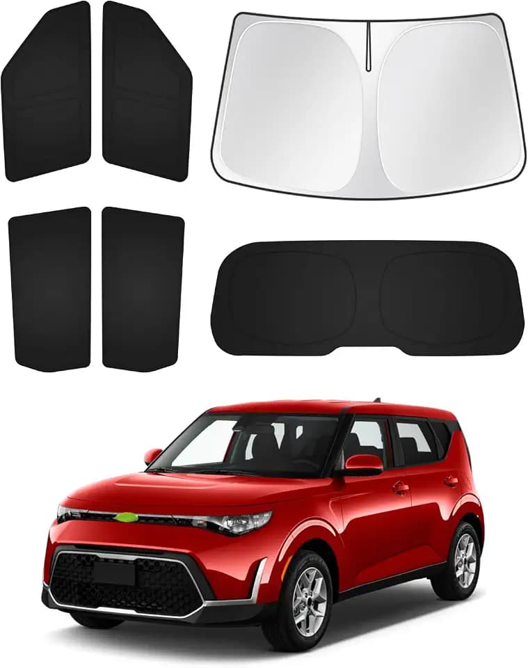 Canvcle Window Shades for Kia Soul 2020-2025 2026 Accessories Windshield Sun Shade Side Rear Window Covers Sunshade Sun Visor Shield Privacy Protection Keep Vehicle Cool Black 6PCS