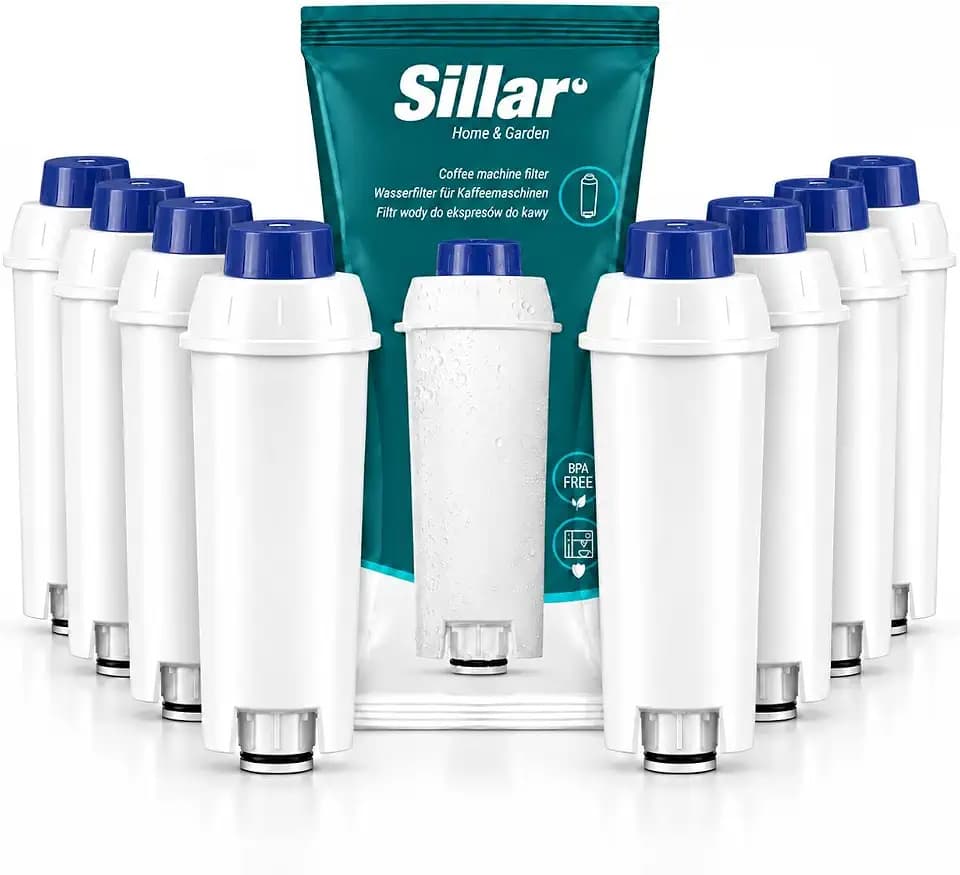 Sillar 8 Pack Wasserfilter für Delonghi Kaffeemaschinen DLSC002, SER3017 & 5513292811 - Kompatibel mit ECAM, ESAM, ETAM Serie | Passt zu Dinamica, PimaDonna | Erhöht die Lebensdauer des Gerätes