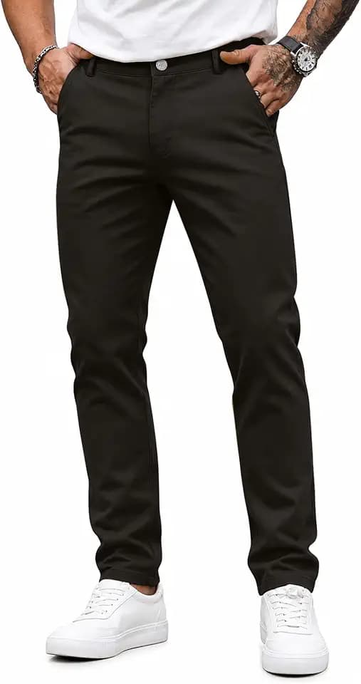 HUNGSON Mens Chinos Dress Pants Slim Fit Stretch Business Casual Golf Work Slacks Trousers