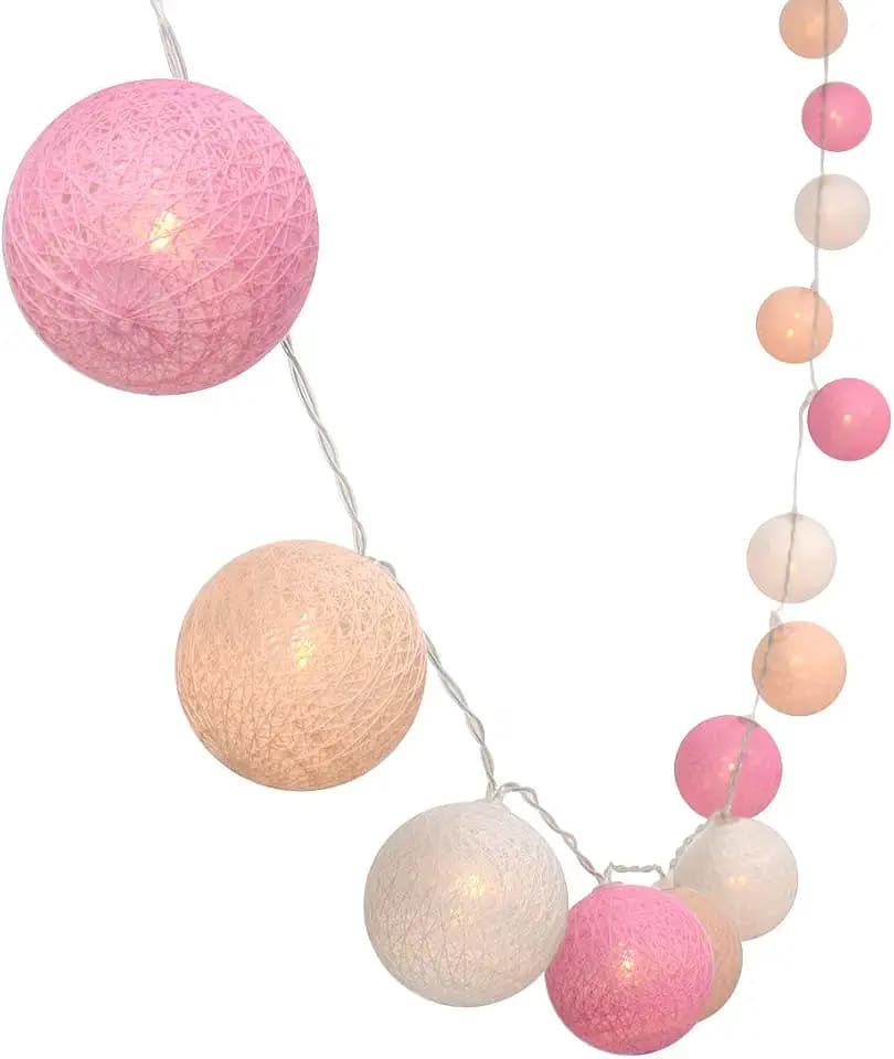 Lichterkette aus 30 farbigen Baumwollbällen, für Weihnachten, Hochzeiten, batteriebetrieben, 3 m