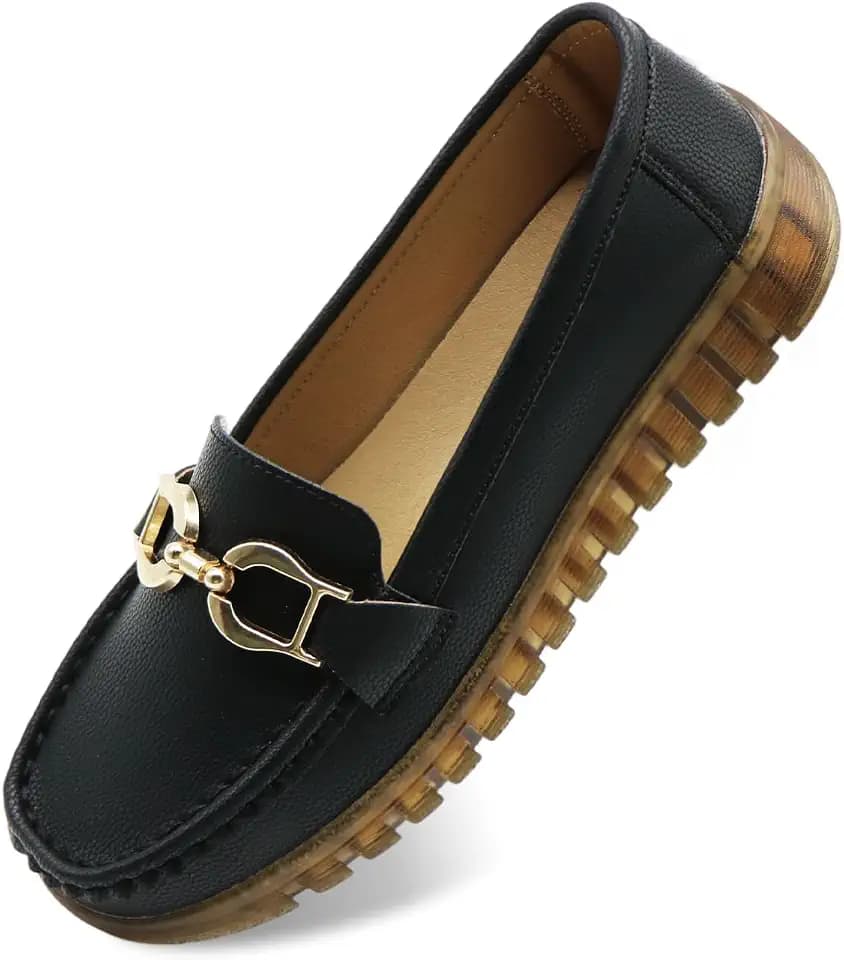 Women's Loafers for Work,Slip Resistant Comfortable Leather,Stylish Business Casual Footwear for Office,Non Slip Work & Corporate Girly Shoes,Wide Width Available(Black)