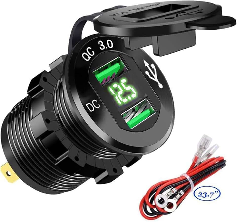 QC 3.0 USB Auto Steckdose KFZ Ladegerät mit Zwei Quick Charge 3.0 Ladeports, KFZ 5V/6A Schnellladung für 12V/24V Fahrzeuge KFZ Boot Motorrad SUV Bus LKW Wohnwagen Marine (Grün)