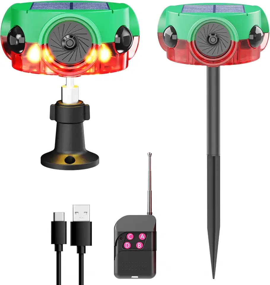 Solar Outdoor Motion Alarm, 120dB Dog Barking, Recording, IP65, Remote