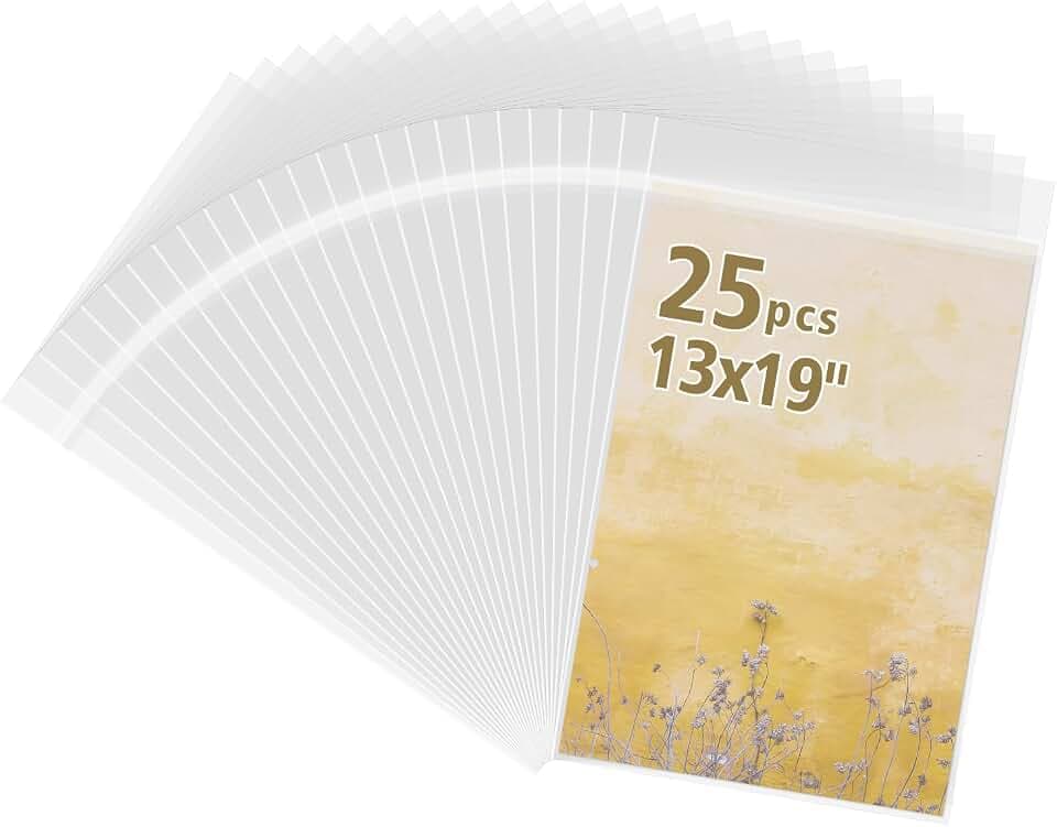 Frametory, 25 Pack 13 7/16" x 19 1/4" Acid-Free Clear Plastic Bags