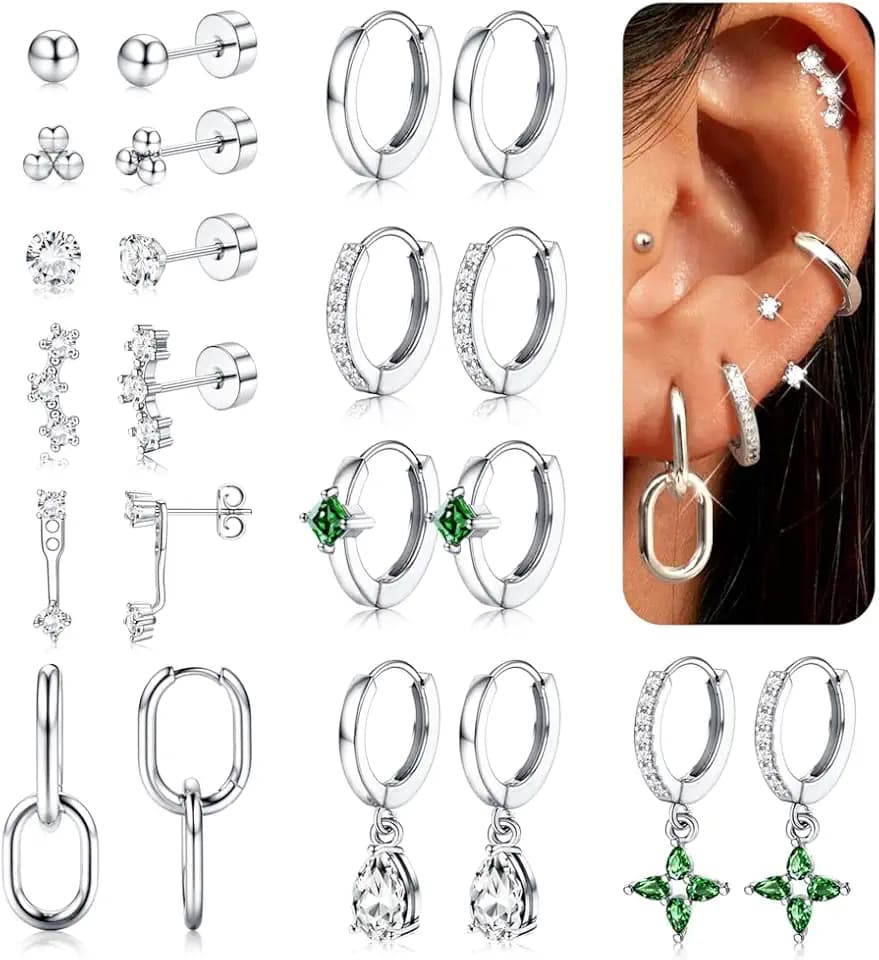 LOYALLOOK 11Pairs Gold Stud Hoop Earrings Stack for Women Hypoallergenic