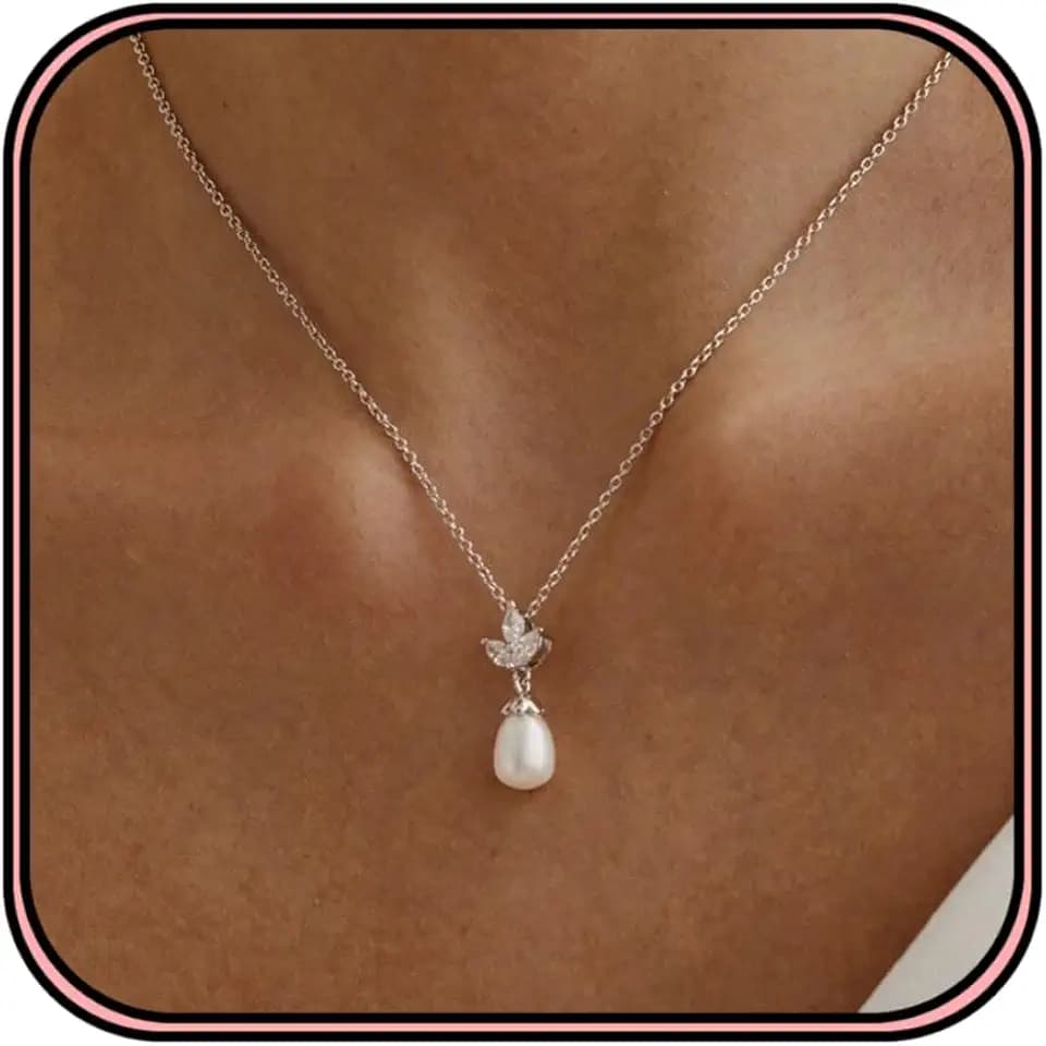 Pearl Necklaces for Women Trendy,14k Gold Plated Pearl Pendant Necklace Dainty Wedding Necklace Small Cute Gold Choker Necklace for Women Non Tarnish Gold Prom Jewelry Fashion Bridesmaids Gifts