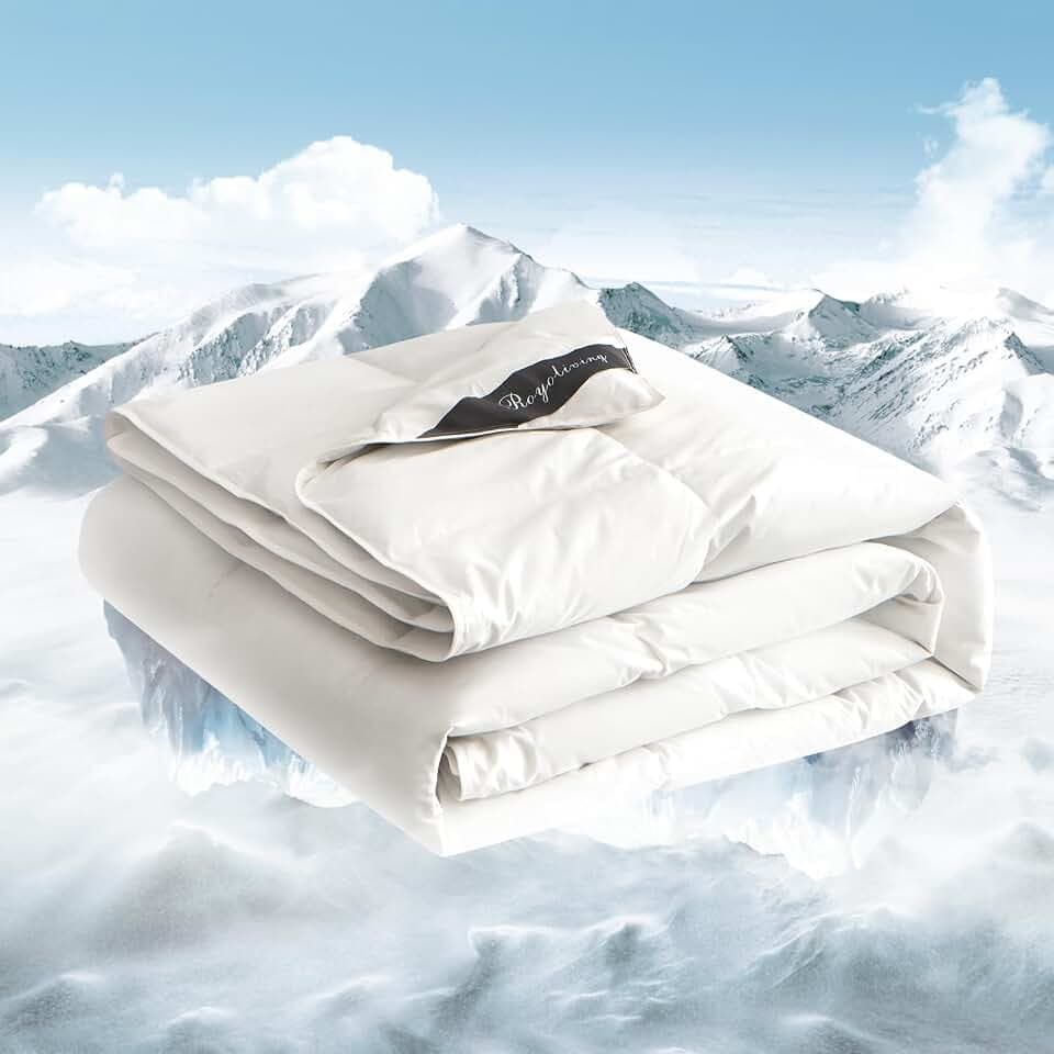 Royoliving Premium Lightweight Feathers Down Duvet Insert Comforter King Size Summer Cooling Blanket White, 100% Cotton Cover with Coner Tabs (106x90, 40 oz)