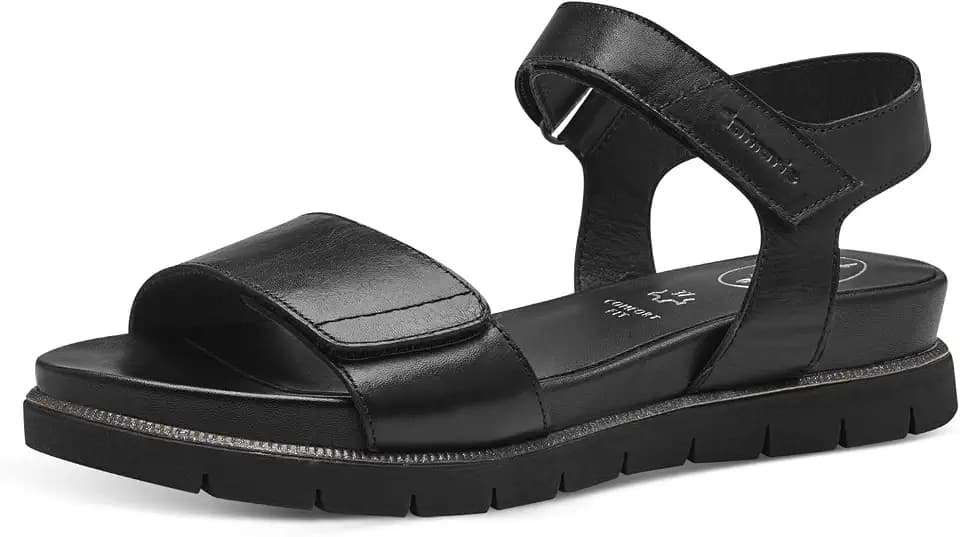 Tamaris Comfort Damen Sandalen flach aus Leder mit Klettverschluss