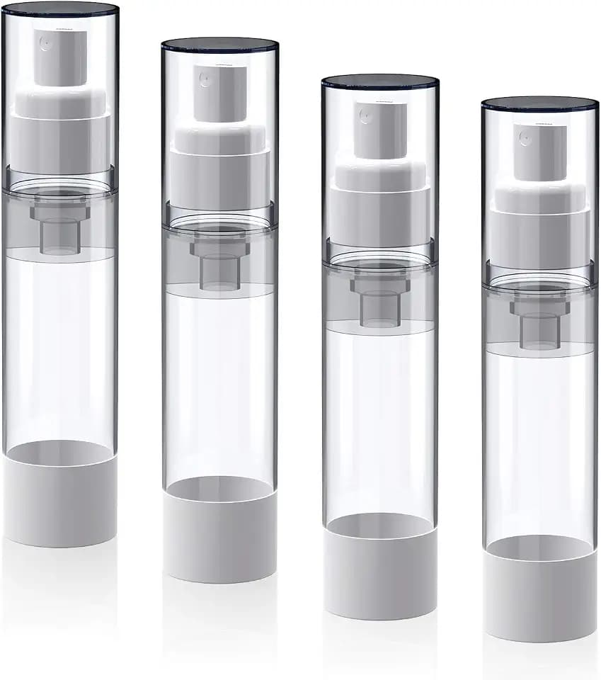ReiseFlaschen Set, [4 Stück] Airless Pumpflasche,Verschiedene Größen Airless Pumpspender mit Lotionspender Sprühflaschen und Cremedose für Kosmetik,Reise,Camping(50ml)