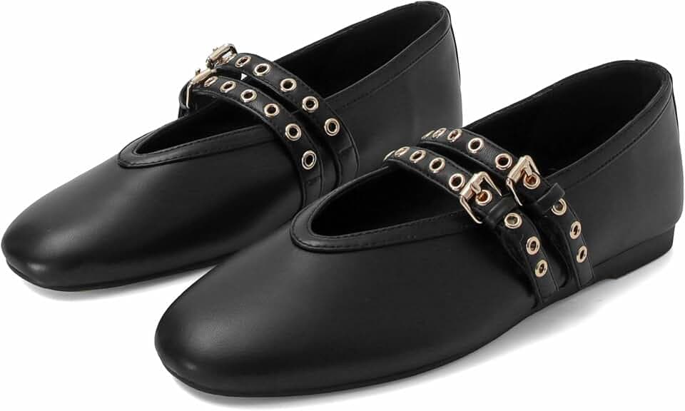 SOVANYOU Suede Mary Jane Flats for Women Perforated Round Toe Ballet Flats with Double Buckle Strap Breathable Mesh Ballerina Shoes