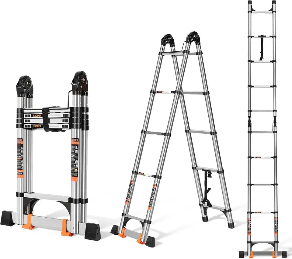 Telescoping Ladder 12.5 FT A Frame, Extension Ladder with Balance Bar Heavy Duty 330 lbs Max Capacity for RV or Outdoor Work