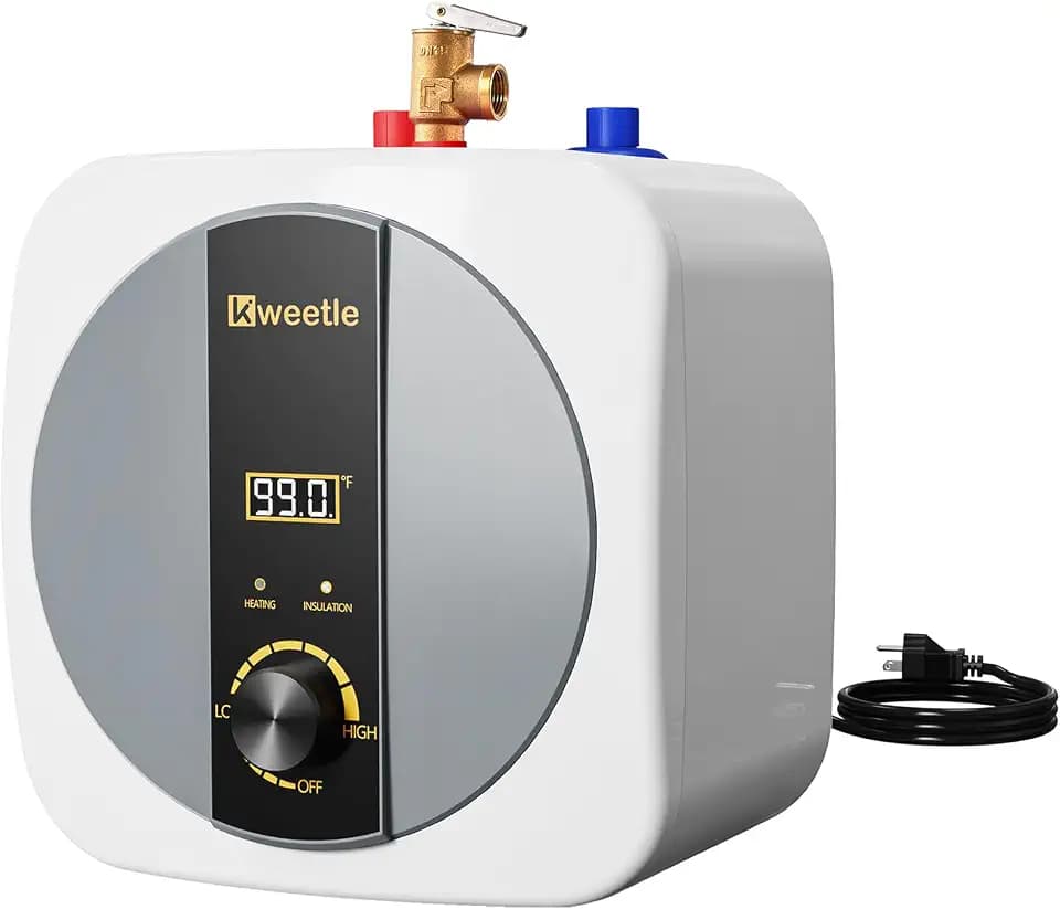 2.5 Gallon Electric Water Heater, 1500W 110V Mini Tank Under Sink Water Heater with Digital Display & Pressure Relief Valve, Instant Hot Water Heater for Kitchen, Hair Salon, RV, Wall or Floor Mount