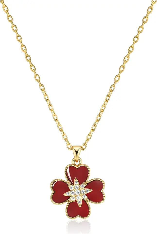 SNGIA Womens 18K Gold Plated Pendant Necklace CZ Crystal Enamel Tiger Eye Heart Evil Eye Flower Butterfly Bar Charm Necklace Dainty Statement Jewelry for Women