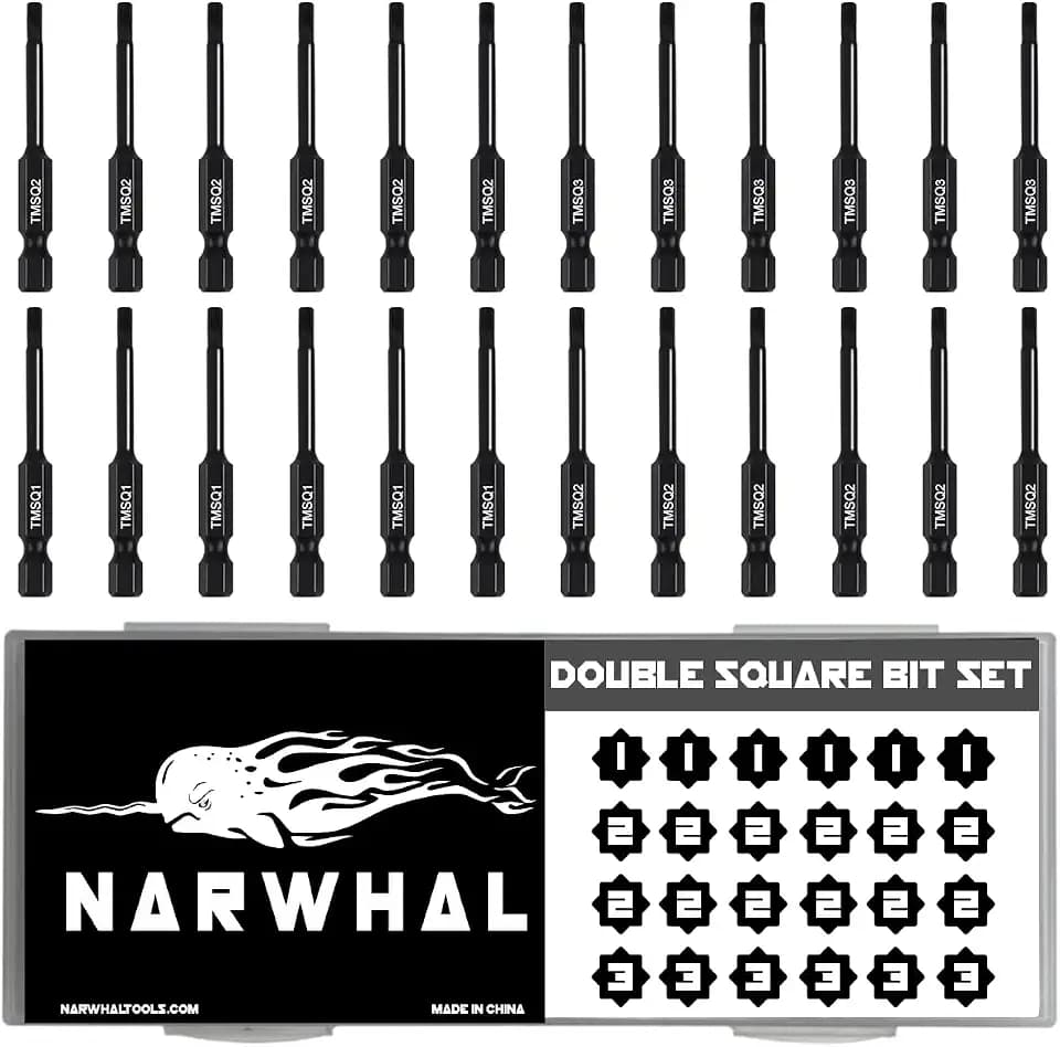 Narwhal 8 Point Star Bit Set for Trailers (24 Pack Double Square - CR-MO Steel) 8 Point Torx Bits in The Following Sizes #1 x6, #2 x12, and #3 x6 for Trailers, RVs, and More