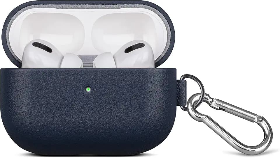 Lopie Leather Case with Keychain for AirPods Pro, Portable Genuine Leather AirPods Pro Case Cover, Hard Case Compatible with Apple AirPods Pro Wireless Charging Case - Blue