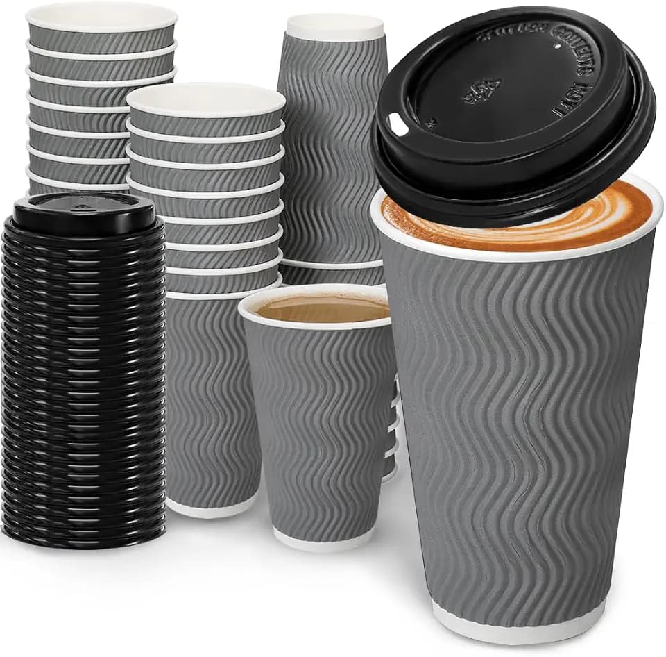 BYSNOW 100 Pack 16 oz Paper Coffee Cups with Lids Disposable for Hot Drink