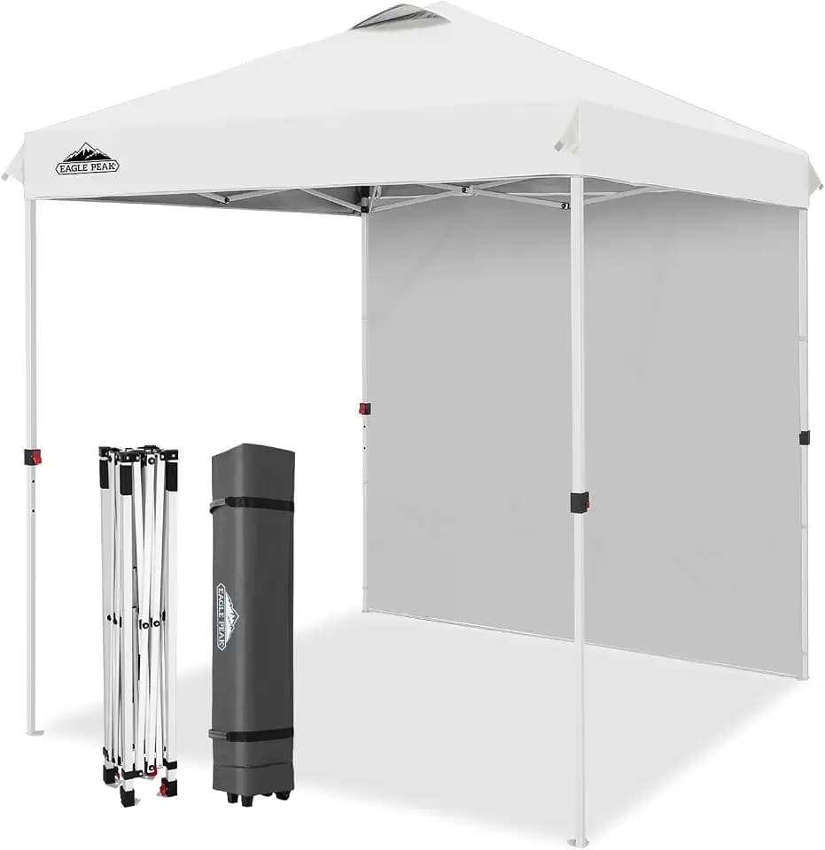 EAGLE PEAK 6.6x6.6 Pop Up Canopy Tent with 1 Sidewall, White