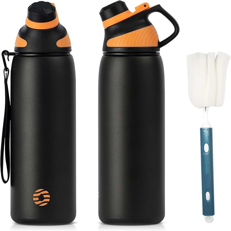 Fjbottle Edelstahl-Wasserflasche 600 ml/800 ml/1 l mit magnetischem Deckel, BPA-frei, isolierte Wasserflasche, Sport-Metall-Wasserflasche, heiße und kalte Getränke, Vakuumflasche, Arbeit, Reisen