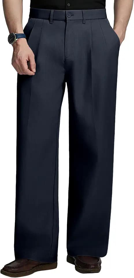 Susclude Mens Casual Dress Pants Old Money Baggy Wide Leg Pleated Slacks Vintage Stylish Loose Fit Work Trousers