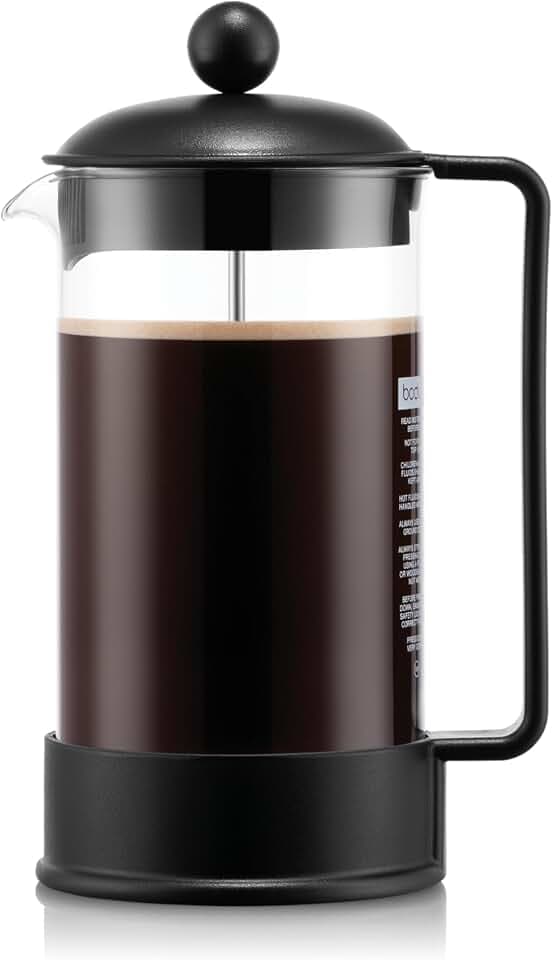 Bodum French Press Brazil - 1L / 8 Tassen Kaffeezubereiter - Hitzebeständiges Glas & Edelstahlfilter - BPA-frei Spülmaschinenfest - Klassische Pressstempelkanne - Made in Portugal