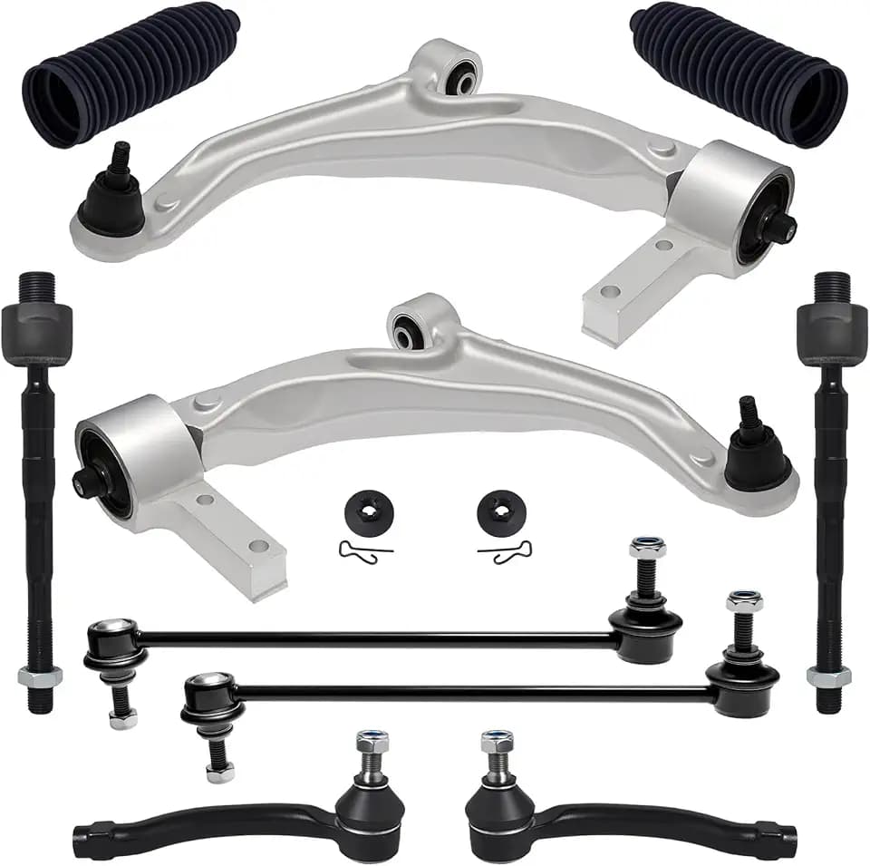 TUCAREST 10Pcs Suspension Kit Fit For 2009-2015 Ho-nda Pilot, 2 Front Lower Control Arm w/Ball joint + 4 Outer Inner Tie Rod + 2 Sway Bar + 2 Boots [# K621550 K621551 K750124 EV800712 ES800824]