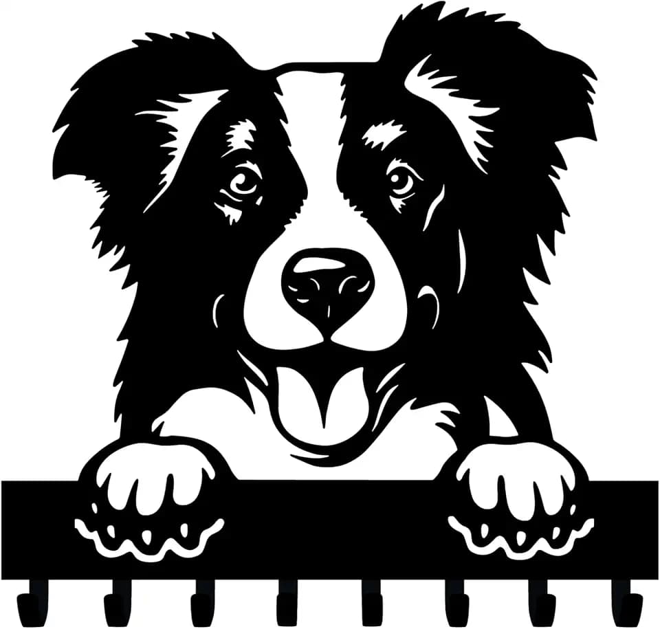 Generico Hundeförmiger Wand-Schlüsselhalter mit 8 Haken, moderner Schlüsselhalter für Eingang, Küche, Geschenkidee, Heimdekoration, Wand-Hundeleine-Halter (Border Collie)