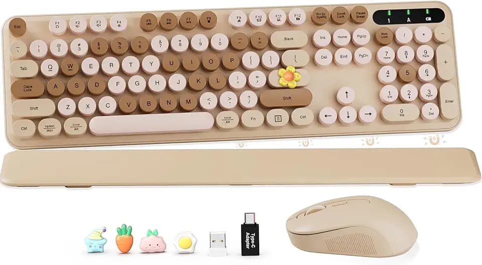 Wireless Keyboard and Mouse, Round Keycap, Magnetic Wrist Rest, Latte Beige