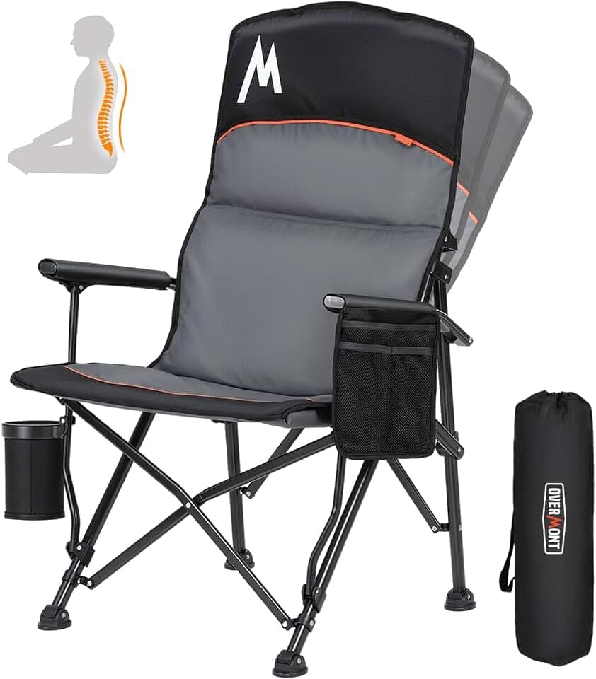 Overmont Camping Chair with Lumbar Support - 450 lb, Flexible Recline