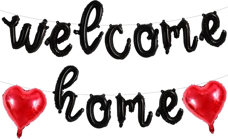 TONIFUL 16 Inch Black Cursive WELCOME HOME Foil Letter Balloon Banner Decor