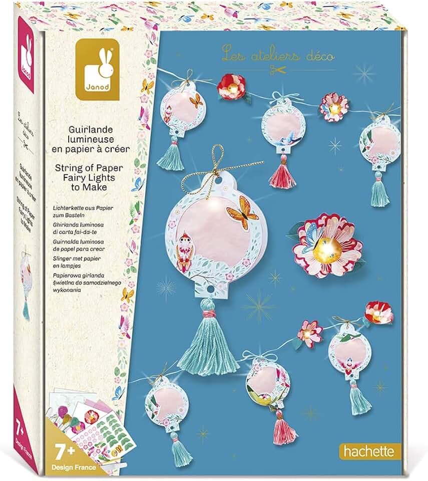 Janod - Leucht-Girlande aus Papier zum Selbermachen – Les Ateliers Déco – Kreativ-Set für Kinder - Geschicklichkeit & Konzentration – Ab 7 Jahren, J07971, Pink / Blue, Mittel