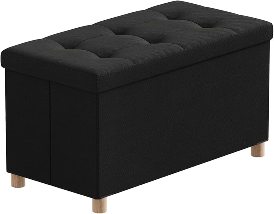 BRIAN & DANY Sitzbank mit Stauraum, Sitztruhe Sitzhocker Fußhocker, Faltbar Sitztruhe Sitzhocker mit Deckel, Schwarz, 76 x 38 x 38 cm