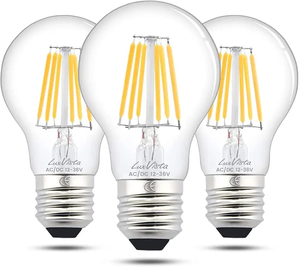 E27 LED-Leuchtmittel, Niederspannung AC/DC 12V-24V, 12V Glühbirne Warmweiß 3000K 6W 600lm, A60 E27 Edison LED Birne, ES, Vintage, 60W Äquivalent, CRI 80+ 12V Lampen für RV Camper Marine (3 Stück).