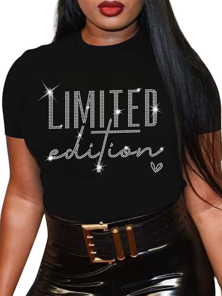 Women's Rhinestone Graphic Funny Cute Tops Melanin African Letter Print Christian Loose Summer T-Shirt