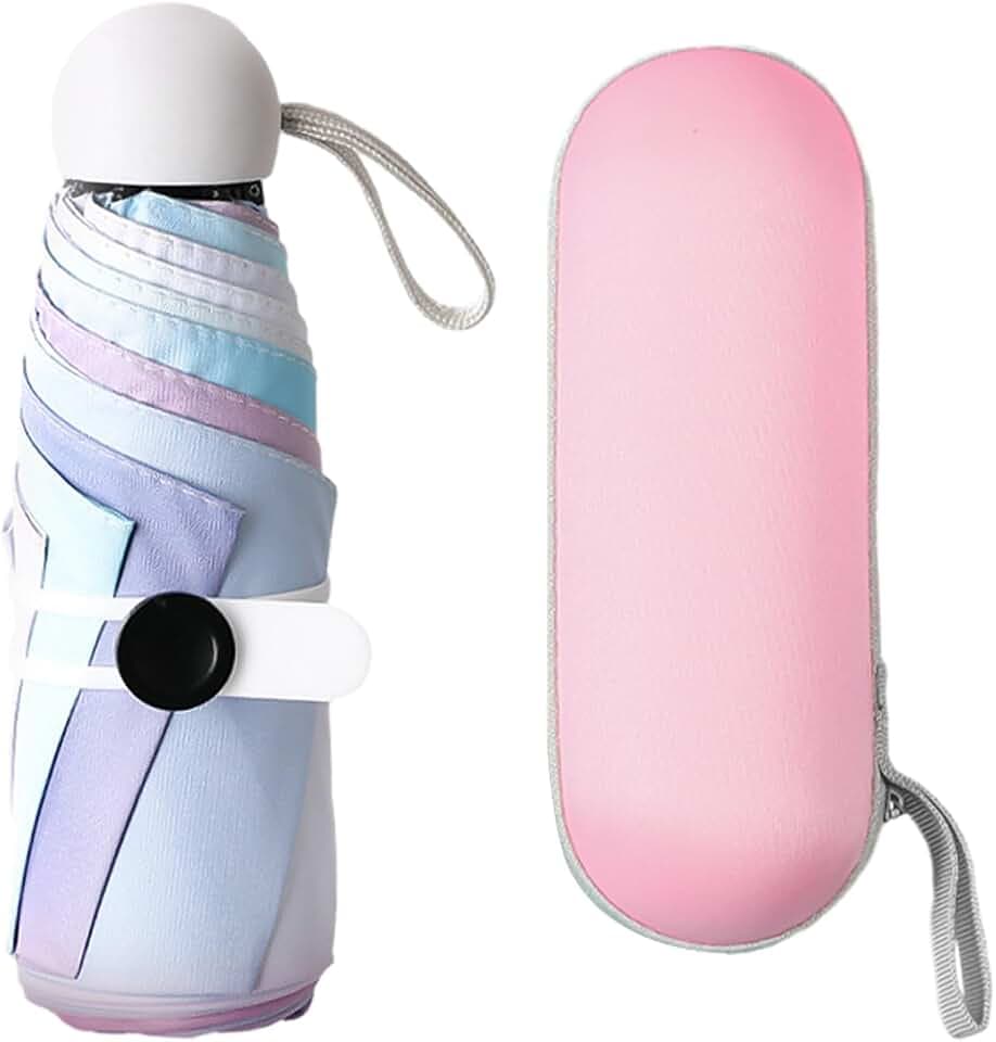 1 Stück Reise Taschenschirm， Leicht Regenschirm ，mini-Kompakter Sonnenschirm 6 Rippen，mit 1 Aufbewahrungsbox Für Rosa Kapseln，kinder Bunt Regenschirm ，im Freien Uvschutz。geeignet Für Mädchengeschenke