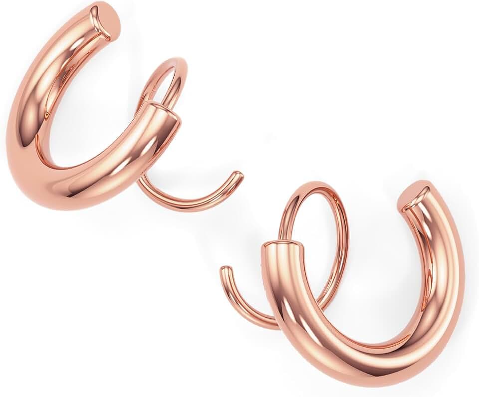 Spiral Hoop Twist Double Earrings - 14K Gold