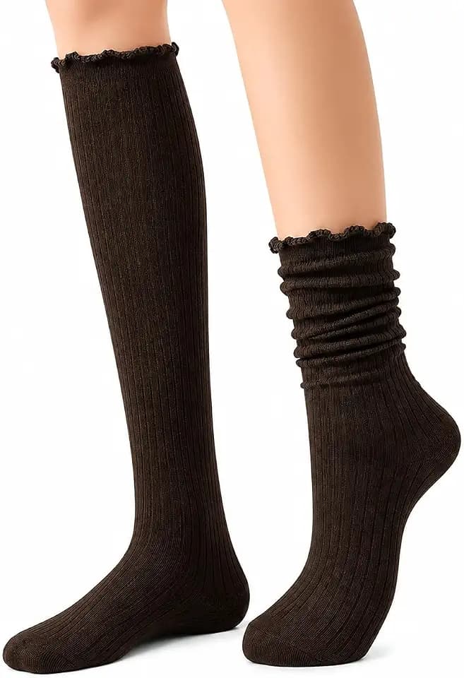 Women’s Knee High Socks with Ruffle Trim Soft Scrunch Stack Socks for Boots & Sneakers