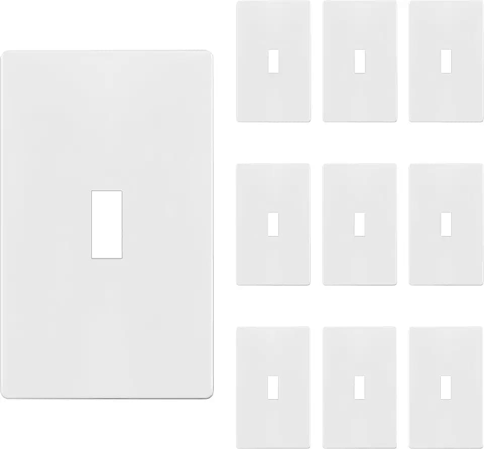 TG Mid-Size Screwless Toggle Light Switch Cover Plate, 10 Pack, White